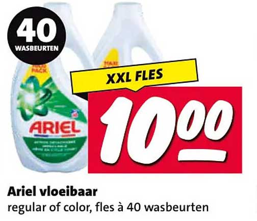 Ariel vloeibaar regular of color, fles à 40 wasbeurten XXL FLES