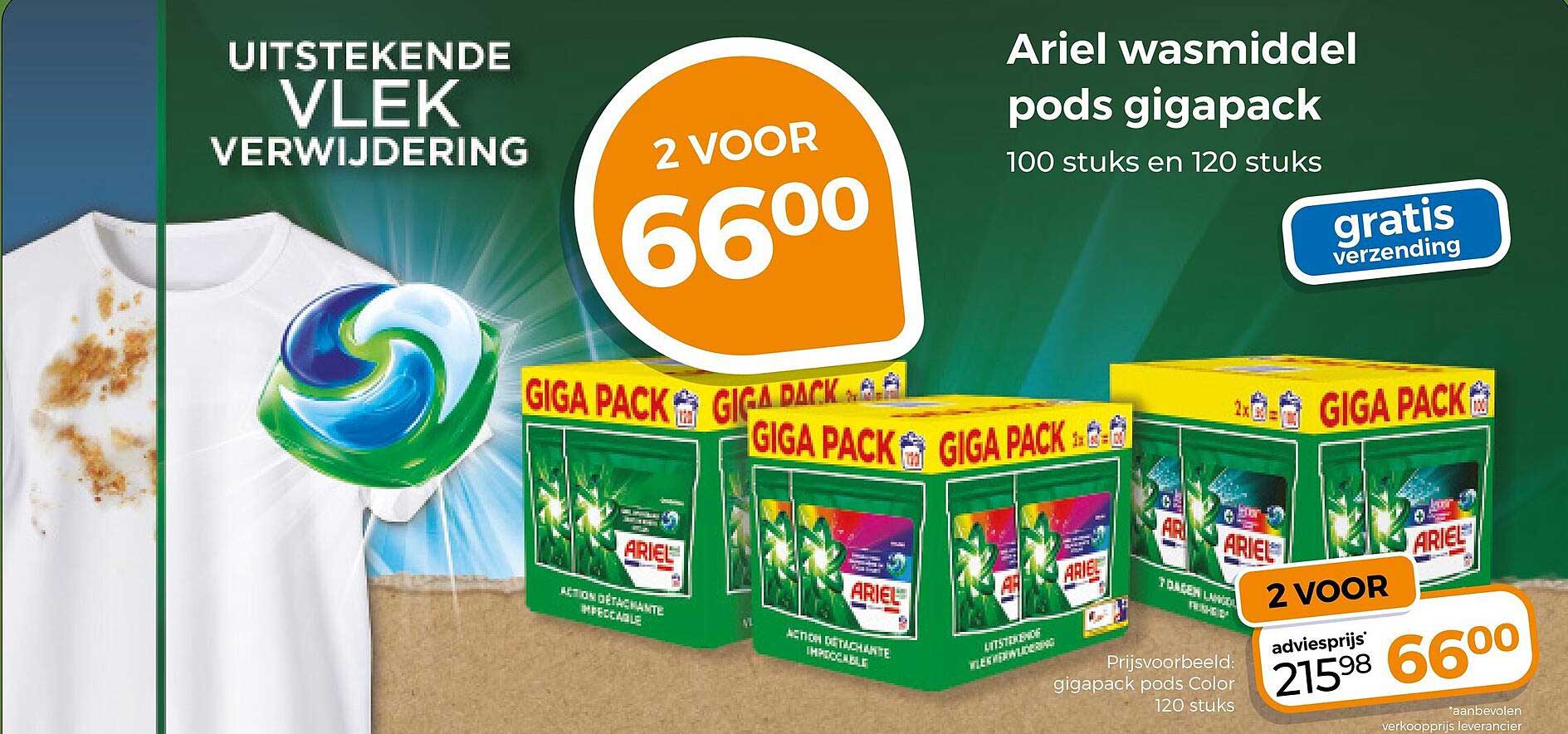 Ariel wasmiddel pods gigapack 100 stuks en 120 stuks 2 voor 66,00