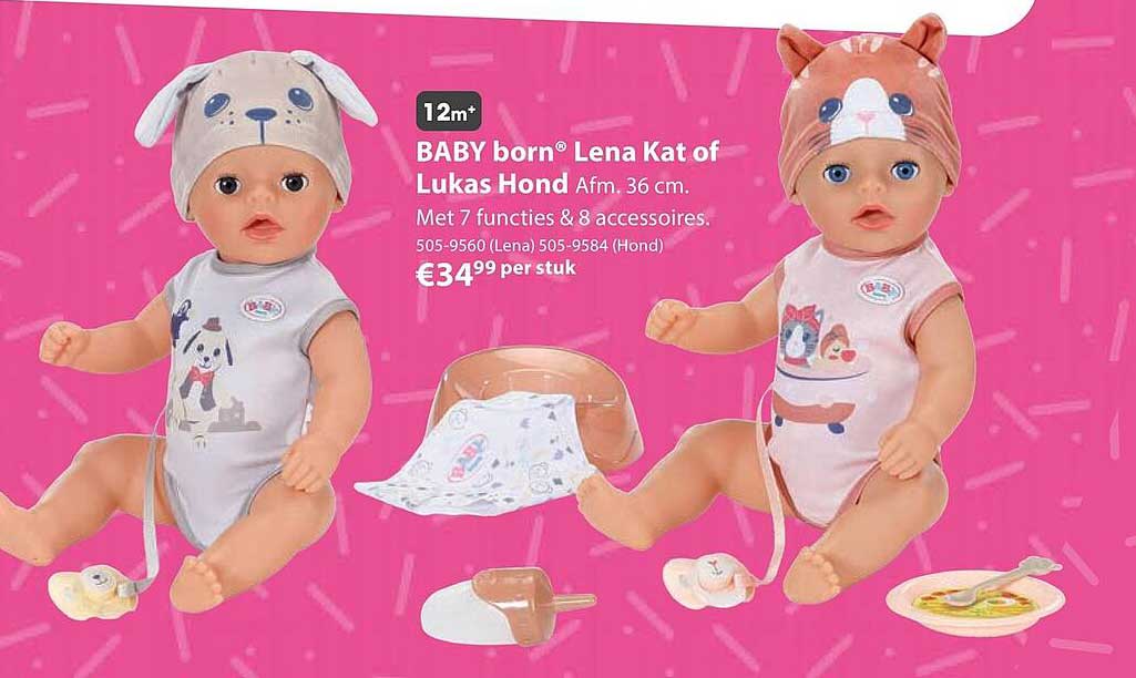 BABY born® Lena Kat of Lukas Hond Afm. 36 cm. Met 7 functies & 8 accessoires.