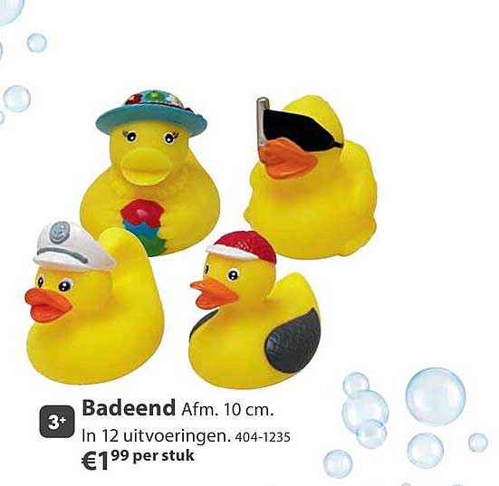 Badeend Afm. 10 cm. In 12 uitvoeringen. 404-1235