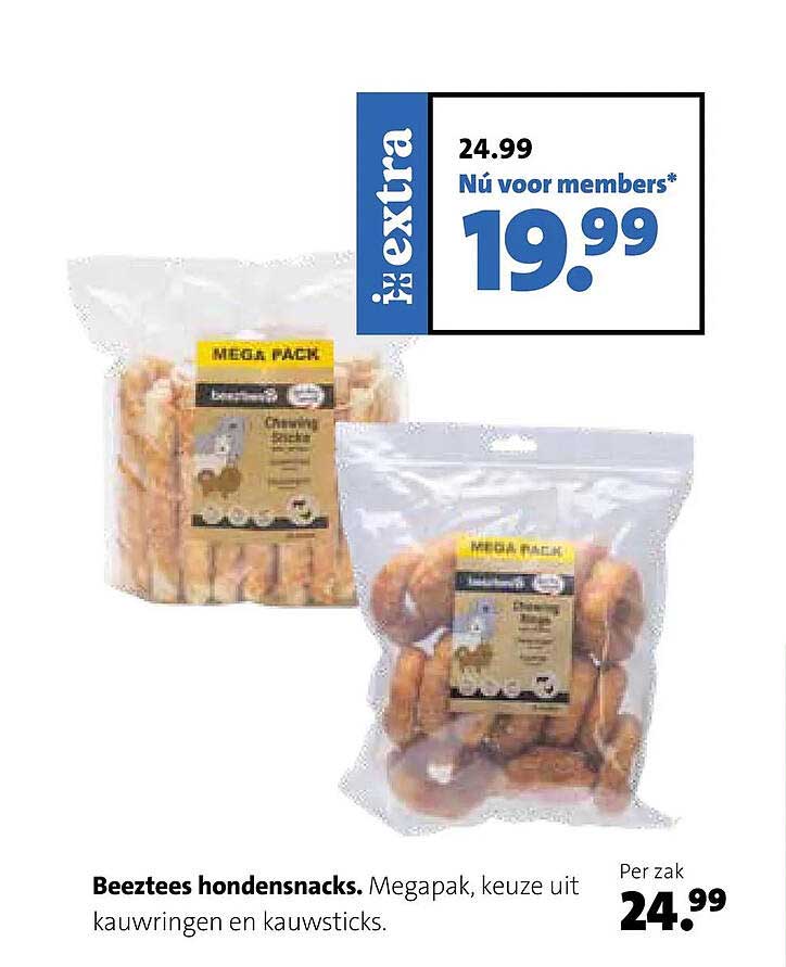 Beeztees hondensnacks. Megapak, keuze uit kauwringen en kauwsticks.