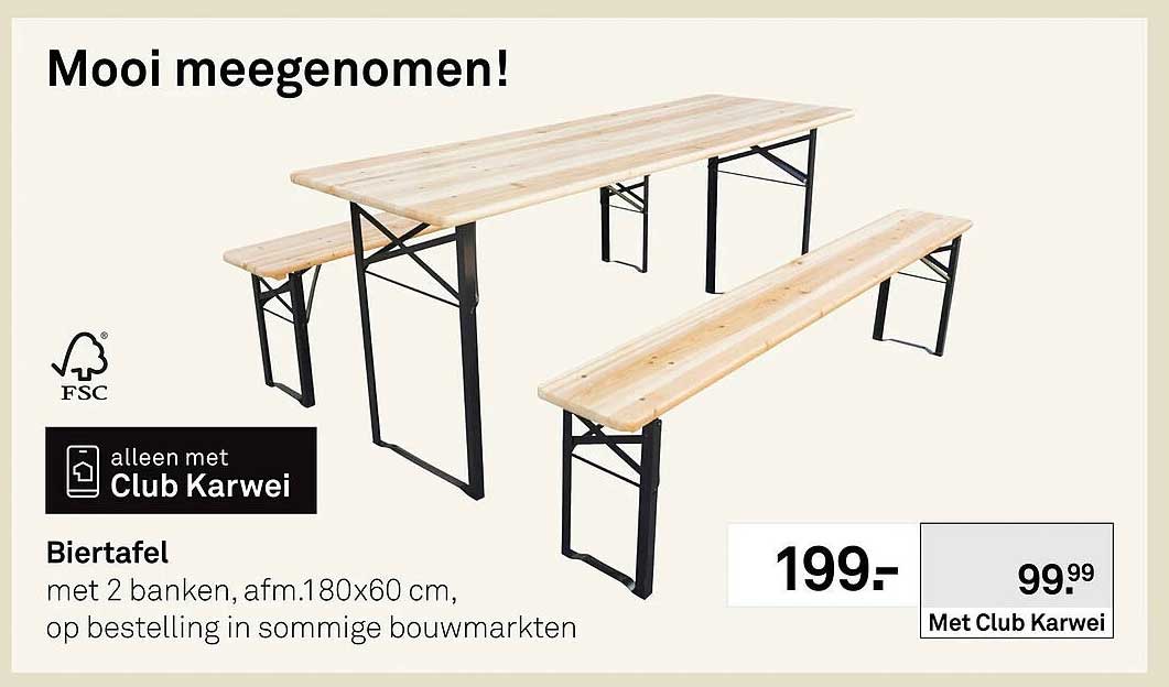 Biertafel met 2 banken, afm. 180x60 cm