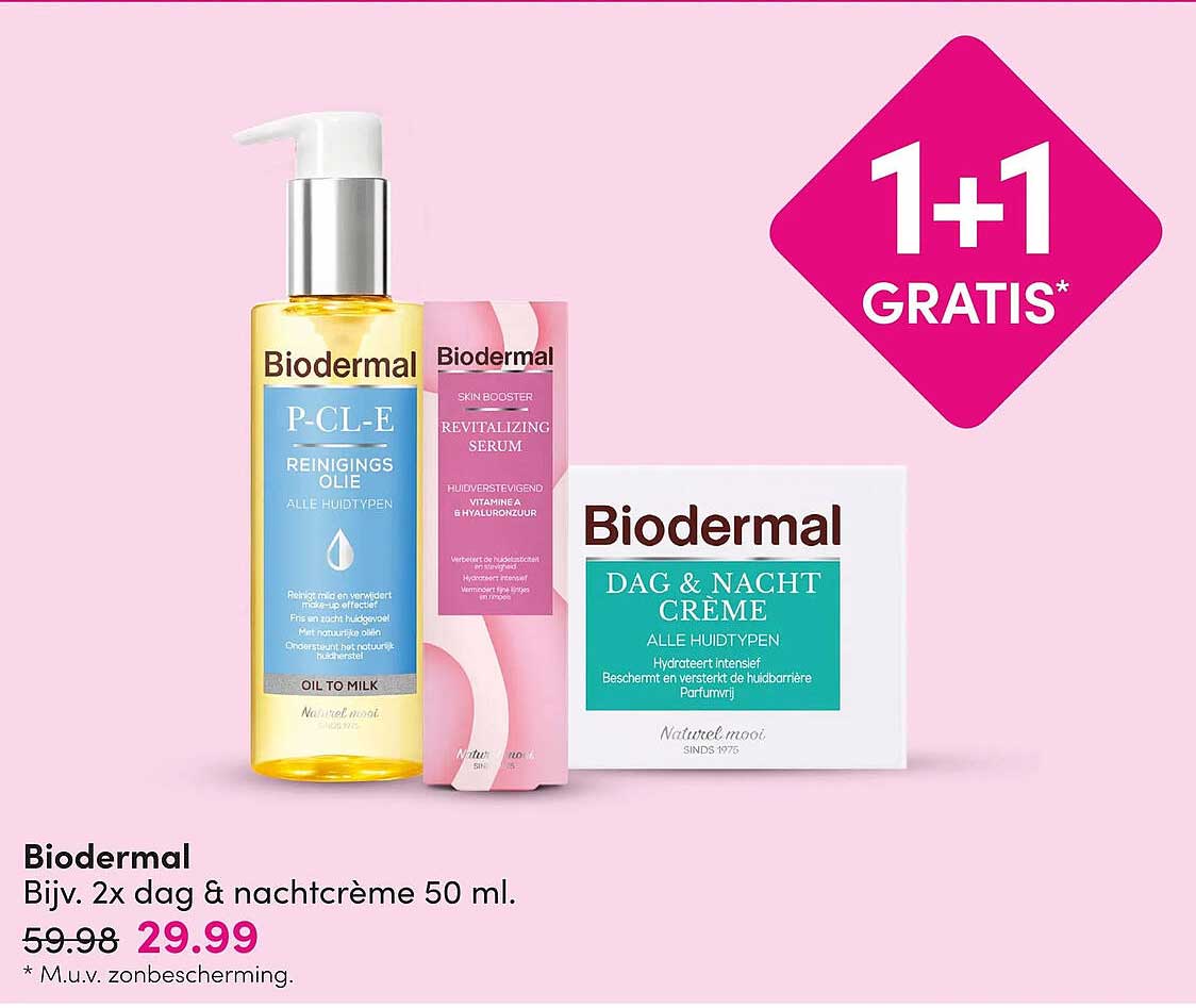 Biodermal Bijv. 2x dag & nachtcrème 50 ml. 1+1 GRATIS*