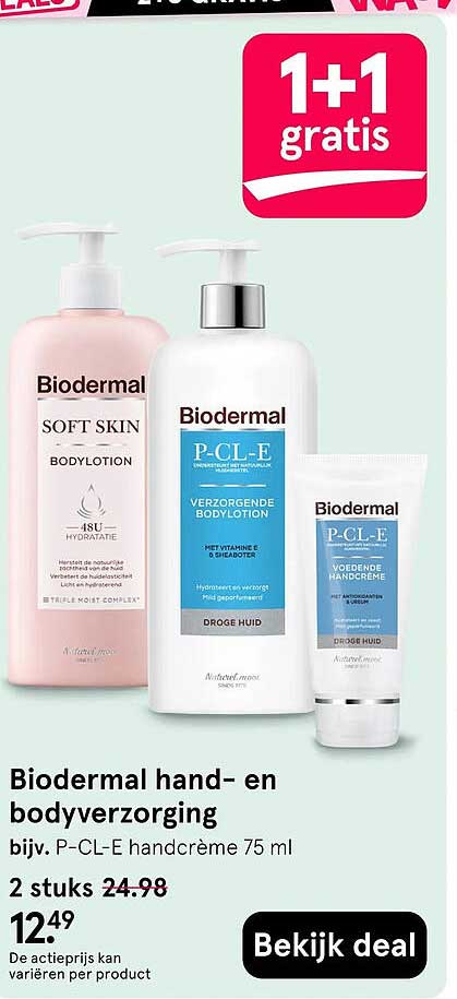 Biodermal hand- en lichaamsverzorging 1+1 gratis