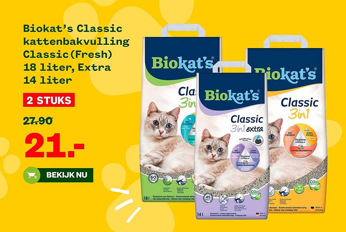 Biokat's Classic kattenbakvulling Classic(Fresh) 18 liter, Extra 14 liter 2 STUKS