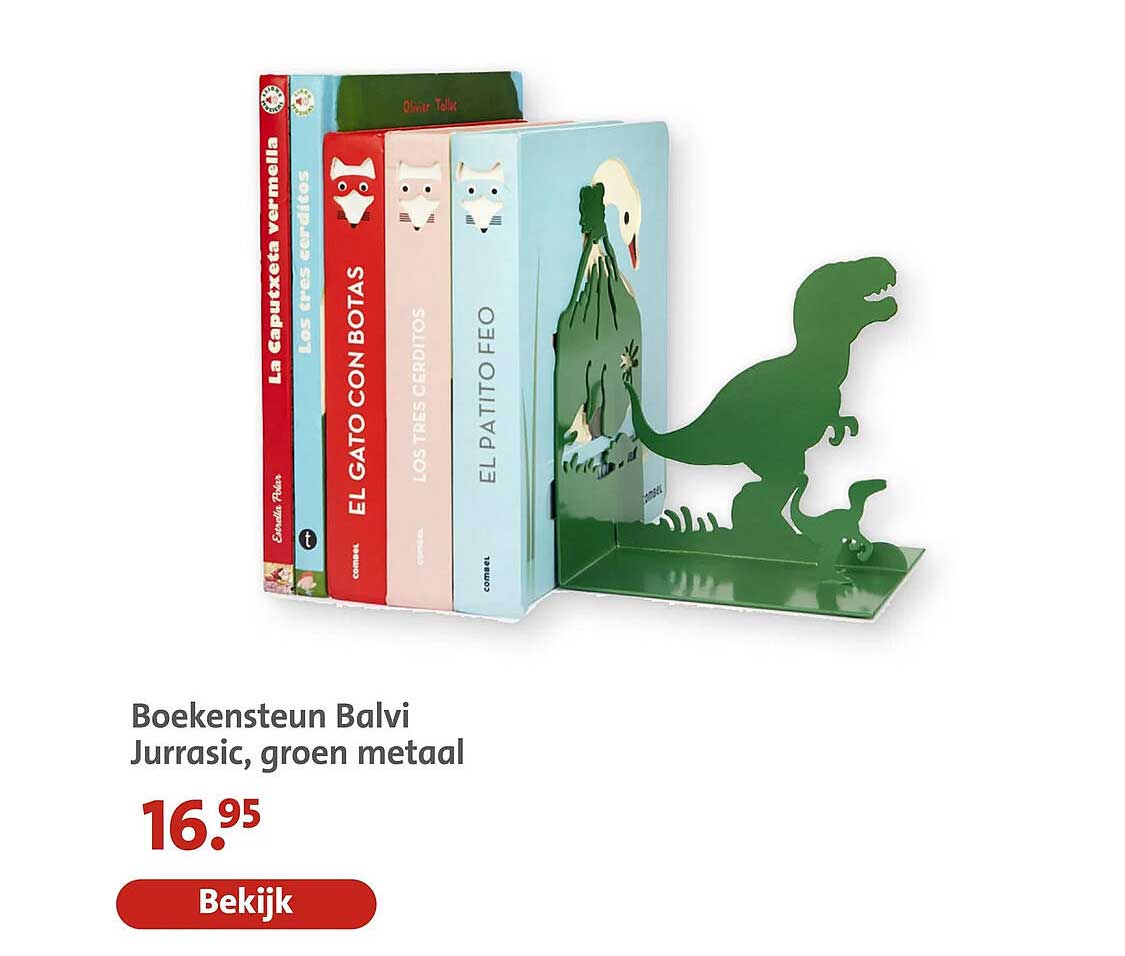 Boekensteun Balvi Jurrasic, groen metaal