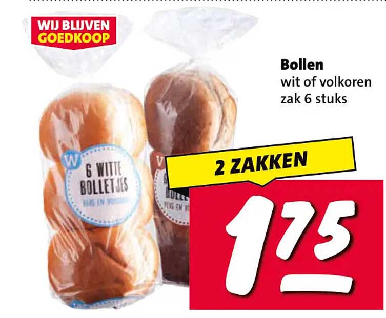 Bollen wit of volkoren zak 6 stuks 2 ZAKKEN