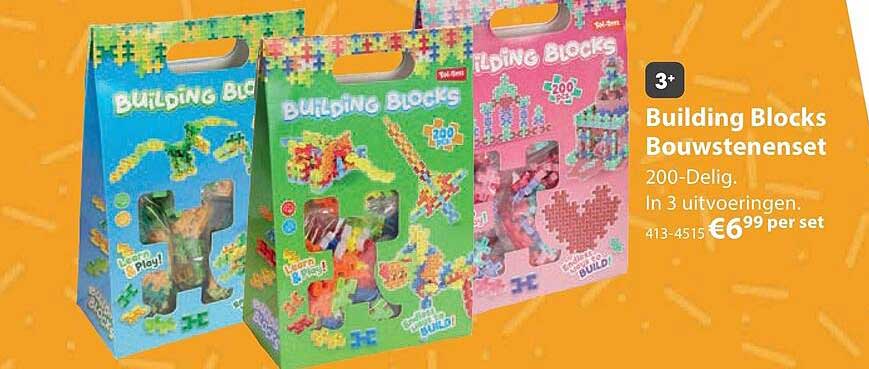 Building Blocks Bouwstenenset 200-Delig. In 3 uitvoeringen.