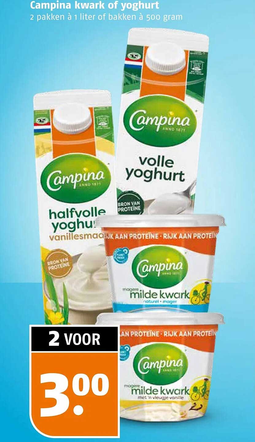 Campina kwark of yoghurt 2 pakken à 1 liter of bakken à 500 gram 2 voor