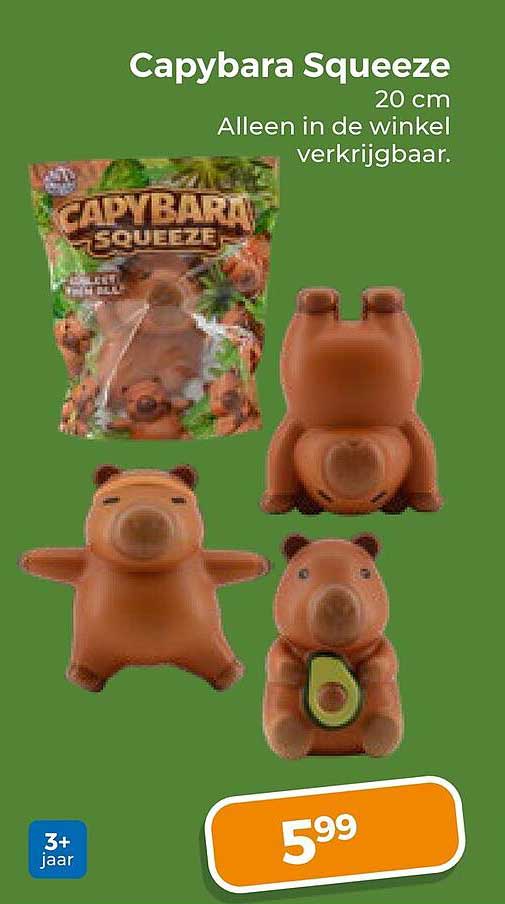 Capybara Squeezee 20 cm Alleen in de winkel verkrijgbaar.