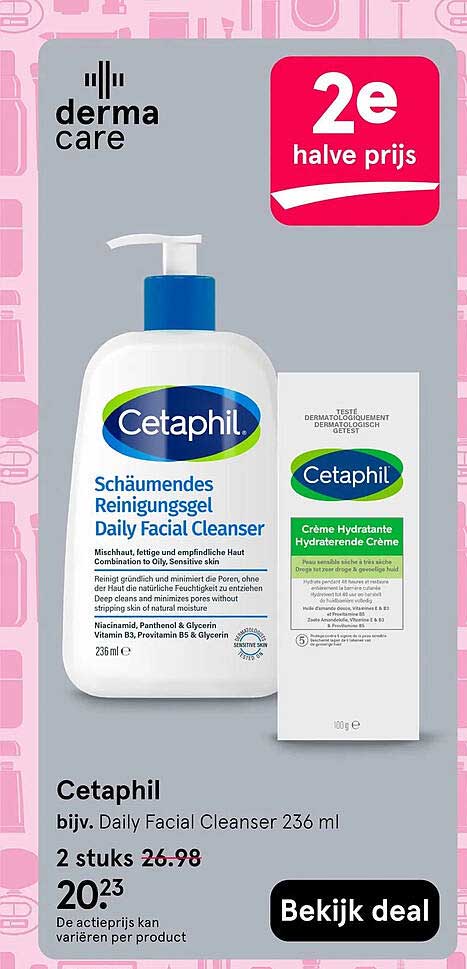 Cetaphil bijv. Daily Facial Cleanser 236 ml 2e halve prijs