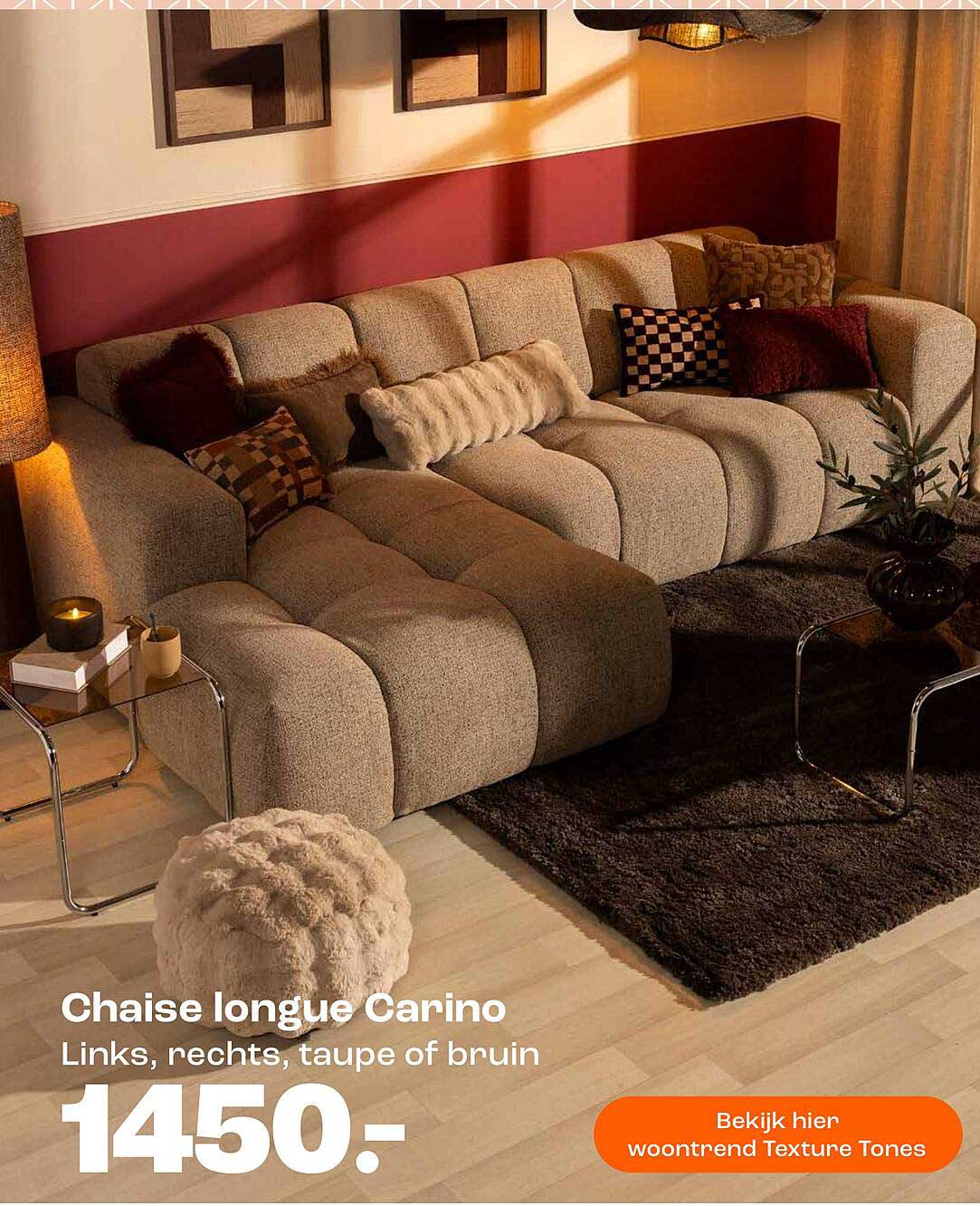 Chaise longue Carino Links, rechts, taupe of bruin