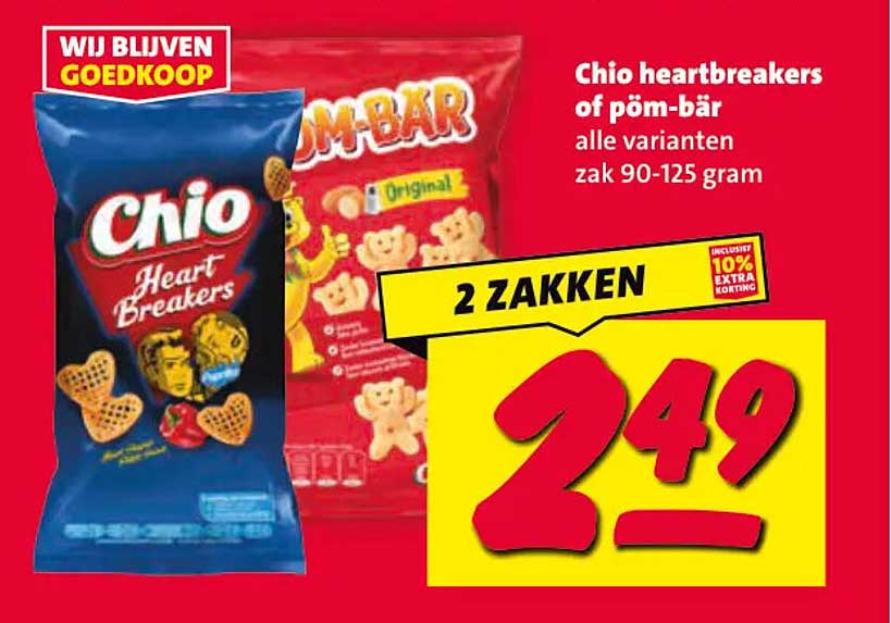 Chio heartbreakers of pom-bär alle varianten zak 90-125 gram 2 ZAKKEN