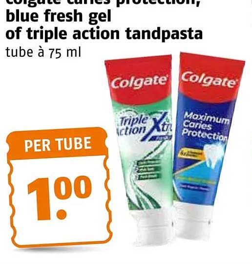 colgate cavity protection, blue fresh gel of triple action tandpasta tube à 75 ml