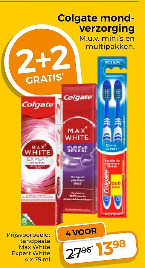 Colgate mond-verzorging M.u.v. mini’s en multipakken. 2+2 GRATIS