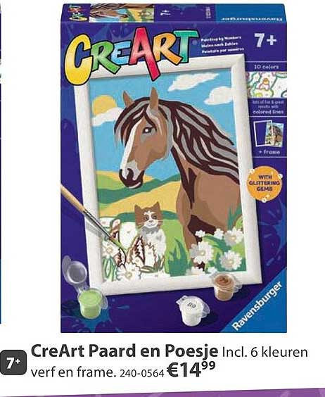 CreArt Paard en Poesje Incl. 6 kleuren verf en frame. 240-0564