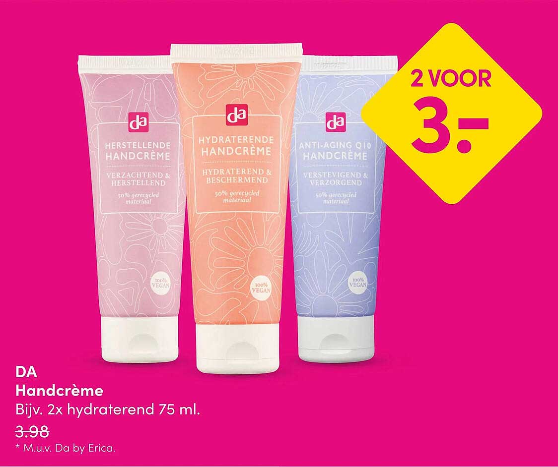 DA Handcrème Bijv. 2x hydraterend 75 ml. 2 voor 3.-