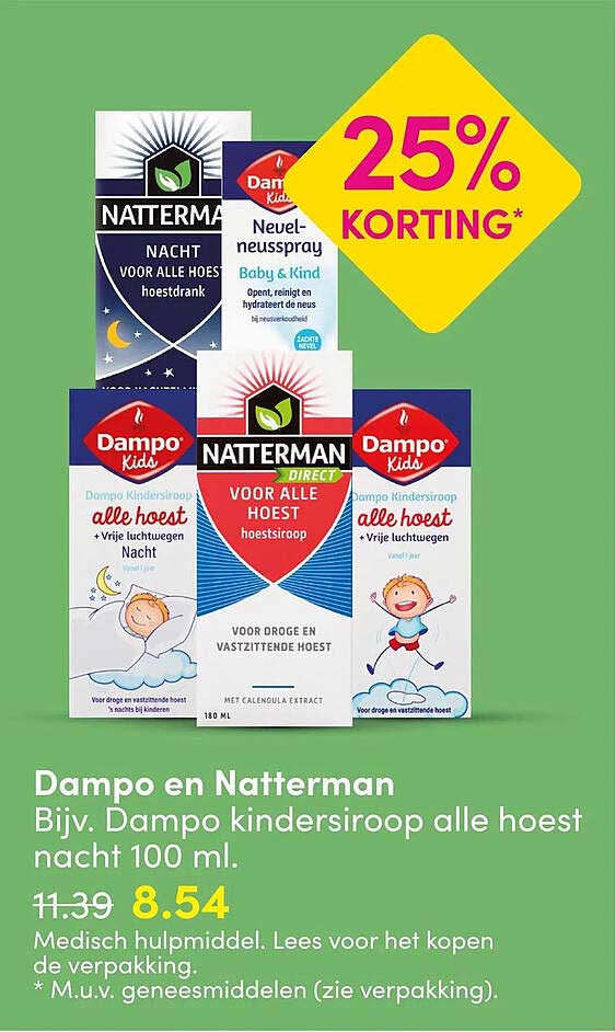 Dampo en Natterman Bijv. Dampo kindersiroop alle hoest nacht 100 ml. 25% KORTING*