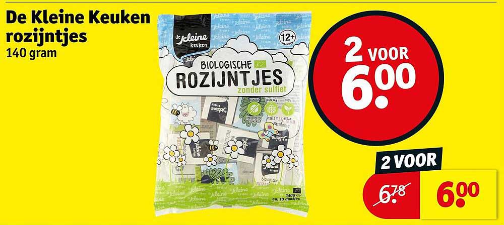 De Kleine Keuken rozijntjes 140 gram 2 voor 6.00