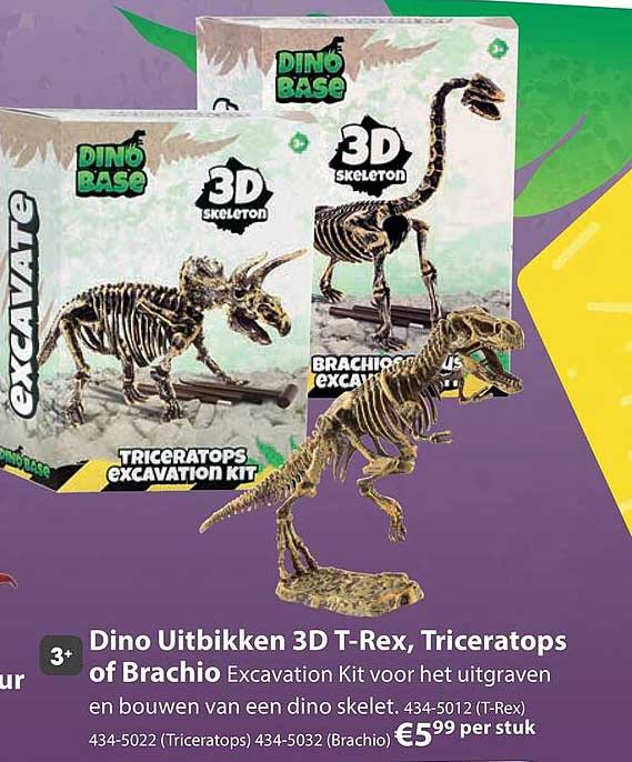 Dino Uitbikken 3D T-Rex, Triceratops of Brachio Excavation Kit