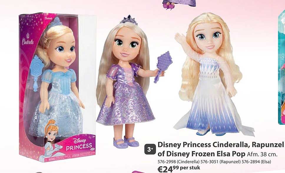 Disney Princess Cinderella, Rapunzel of Disney Frozen Elsa Pop Afm. 38 cm.