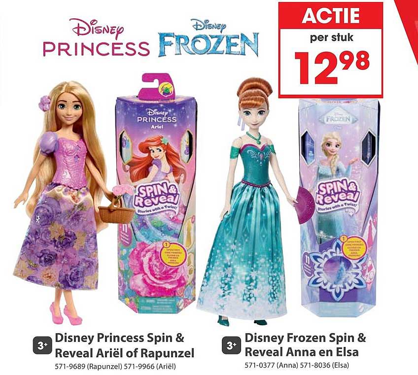 Disney Princess Spin & Reveal Ariël of Rapunzel Disney Frozen Spin & Reveal Anna en Elsa
