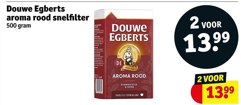 Douwe Egberts aroma rood snelfilter 500 gram 2 VOOR 13.99