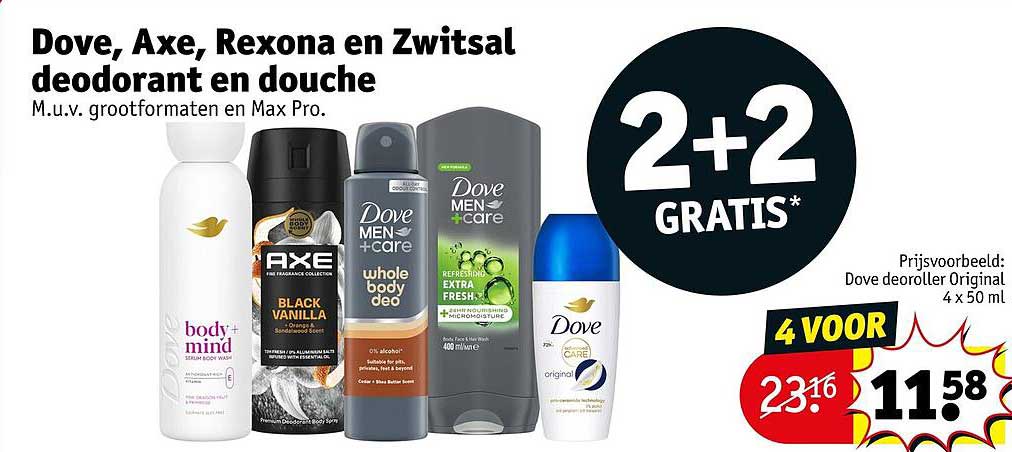 Dove, Axe, Rexona en Zwitsal deodorant en douche 2+2 gratis