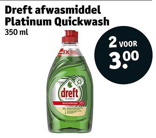 Dreft afwasmiddel Platinum Quickwash 350 ml 2 voor 3.00