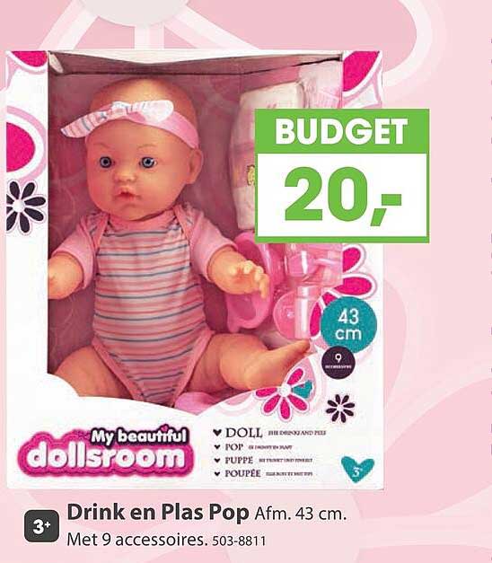 Drink en Plas Pop Afm. 43 cm.
