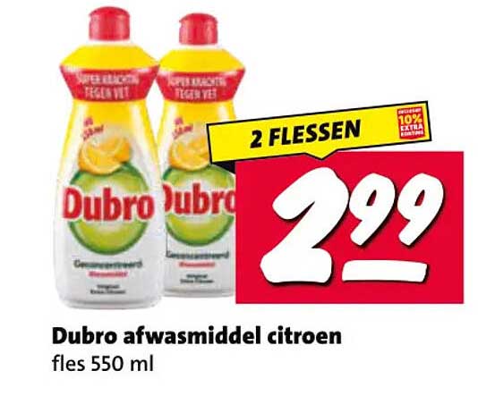Dubro afwasmiddel citroen fles 550 ml 2 flessen