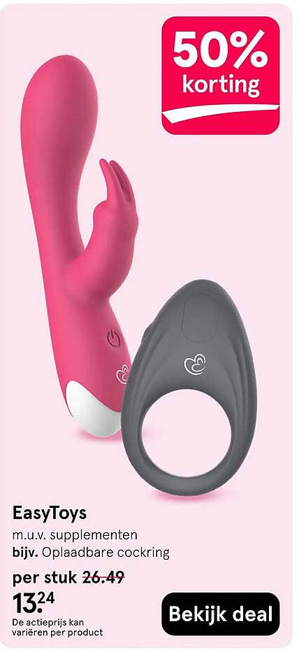 EasyToys m.u.v. supplementen biv. Oplaadbare cockring 50% korting