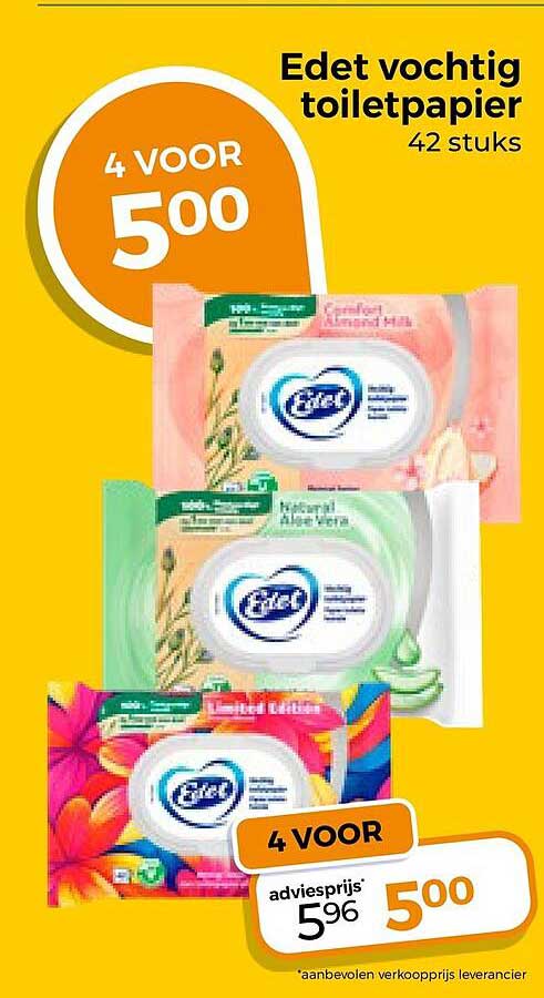 Edet vochtig toiletpapier 42 stuks 4 voor 5,00