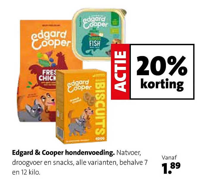 Edgard & Cooper hondenvoeding. Natvoer, droogvoer en snacks, alle varianten, behalve 7 en 12 kilo. ACTIE 20% korting