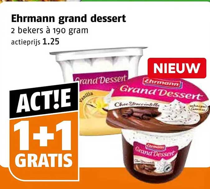 Ehrmann grand dessert 2 bekers à 190 gram 1+1 GRATIS