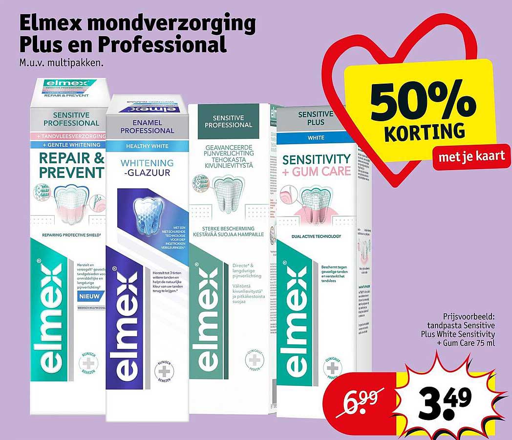 Elmex mondverzorging Plus en Professional M.u.v. multipakken. 50% KORTING met je kaart