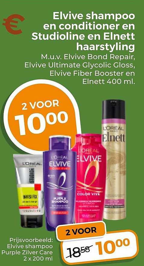 Elvive shampoo en conditioner en StudioLine en Elnett hairstyling 2 VOOR 10,00