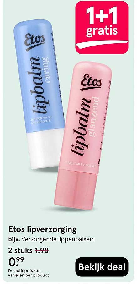 Etos lipverzorging 1+1 gratis