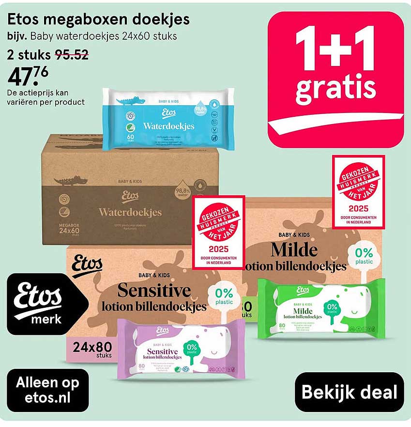 Etos megaboxen doekjes 1+1 gratis