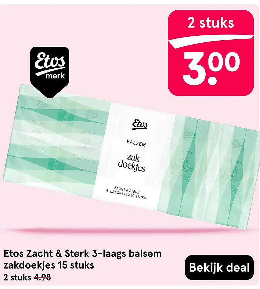 Etos Zacht & Sterk 3-laags balsem zakdoekjes 15 stuks