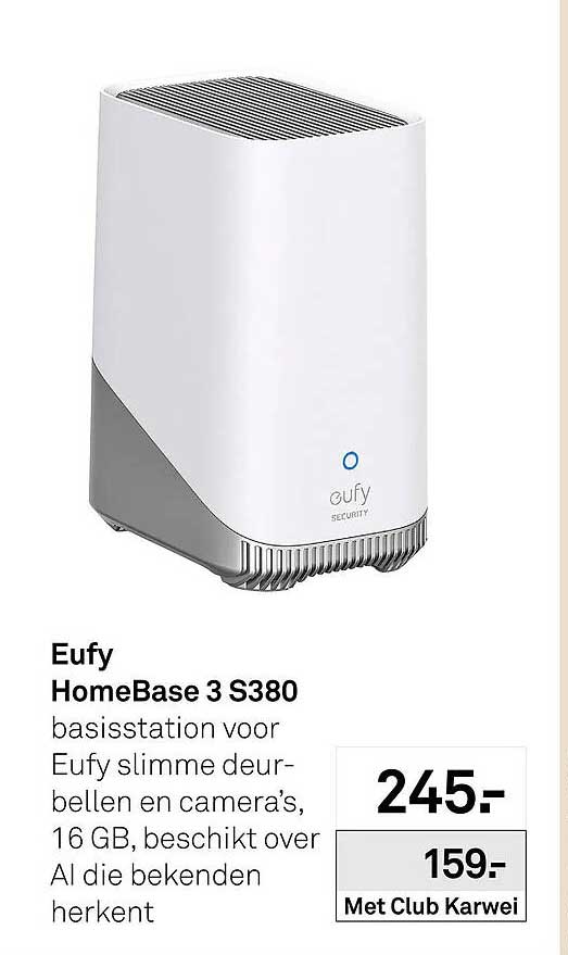 Eufy HomeBase 3 S380 basisstation voor Eufy slimme deur-bellen en camera’s, 16 GB, beschikt over Al die bekenden herkent