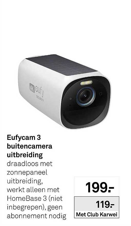 Eufycam 3 buitencamera uitbreiding draadloos met zonnepaneel uitbreiding, werkt alleen met HomeBase 3 (niet inbegrepen), geen abonnement nodig