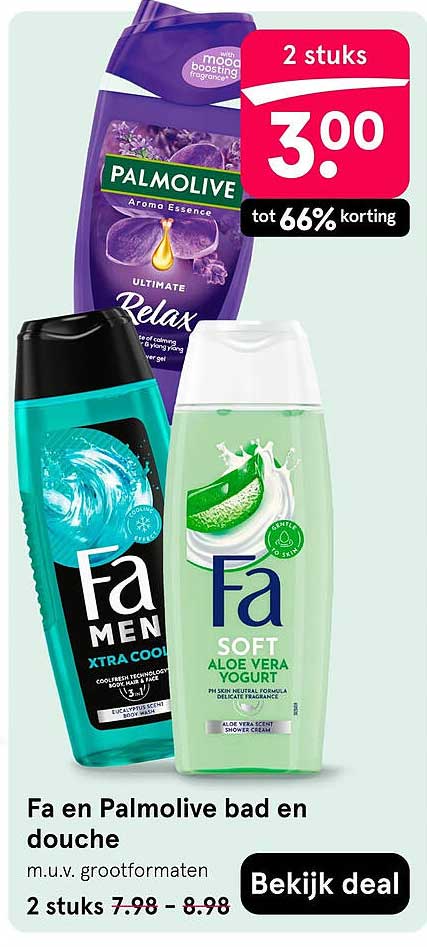 Fa en Palmolive bad en douche 2 stuks tot 66% korting