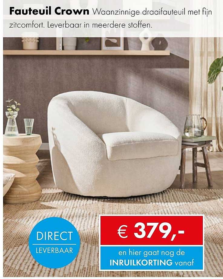 Fauteuil Crown Waanzinnige draaifauteuil met fijn zitcomfort. Leverbaar in meerdere stoffen.