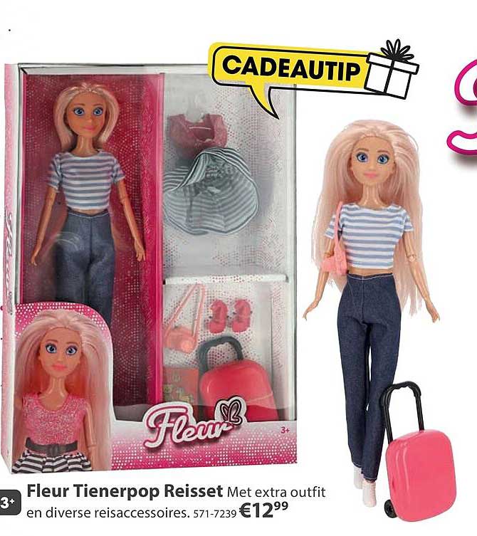 Fleur Tienerpop Reisset Met extra outfit en diverse reisaccessoires