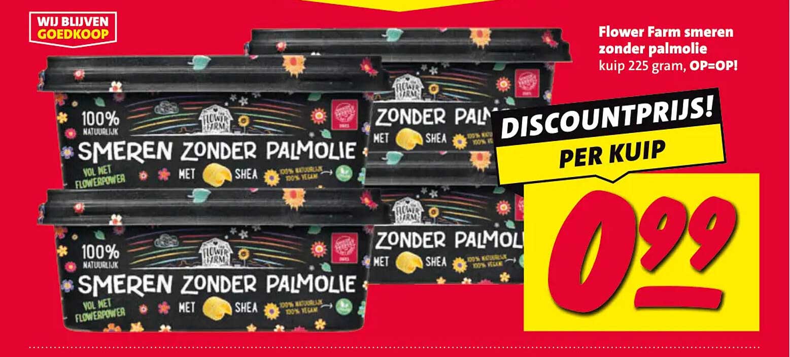 Flower Farm smeren zonder palmolie kuip 225 gram, OP=OP! DISCOUNTPRIJS! PER KUIP