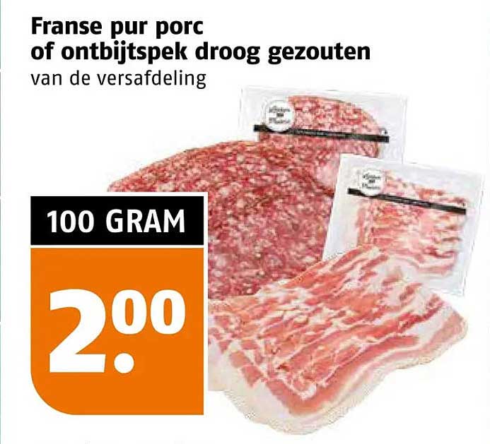 Franse pur porc of ontbijtspek droog gezouten van de versafdeling