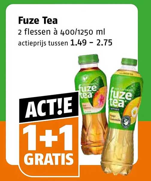 Fuze Tea 2 flessen à 400/1250 ml act prijs tussen 1.49 - 2.75 1+1 GRATIS