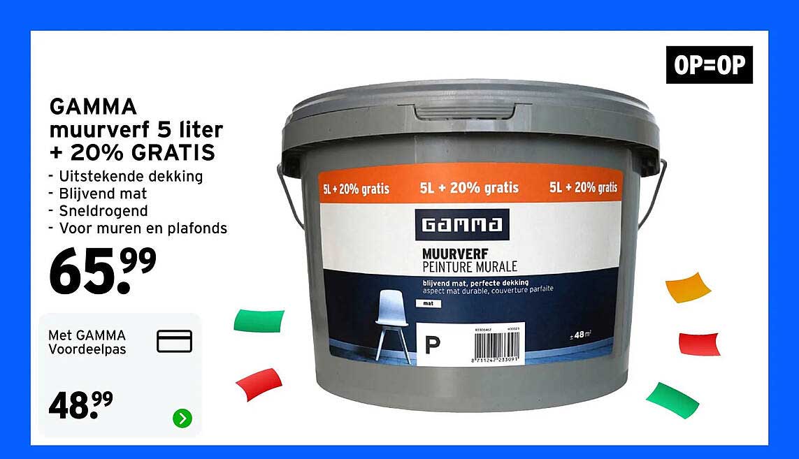 GAMMA muurverf 5 liter + 20% GRATIS