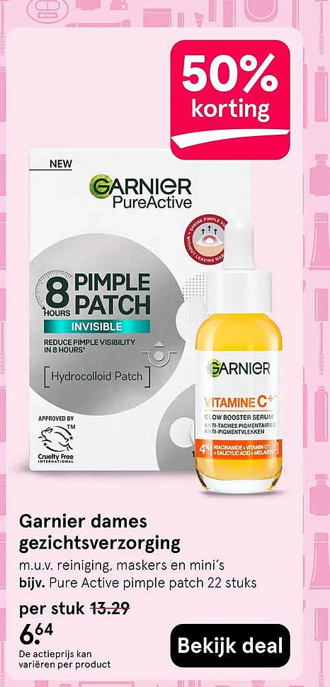 Garnier dames gezichtsverzorging 50% korting